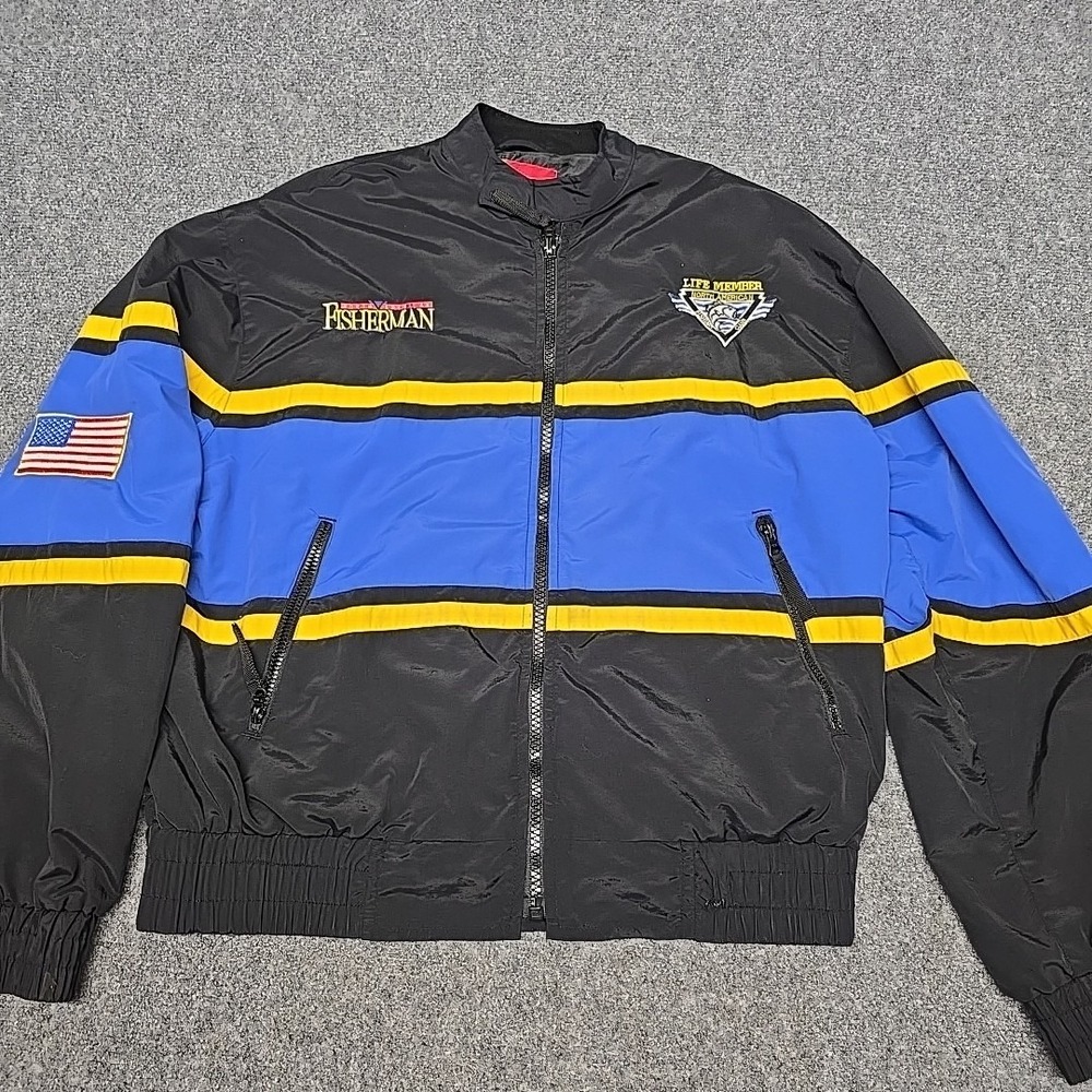 North American Outdoors Fisherman Jacket Mens Large Full Zip American Flag Patch